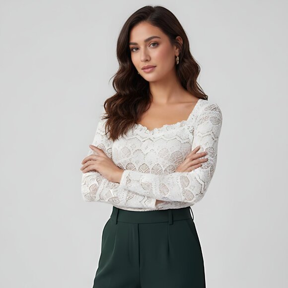 Sweetheart Lace Trim Lace Top - Picture 2 of 7